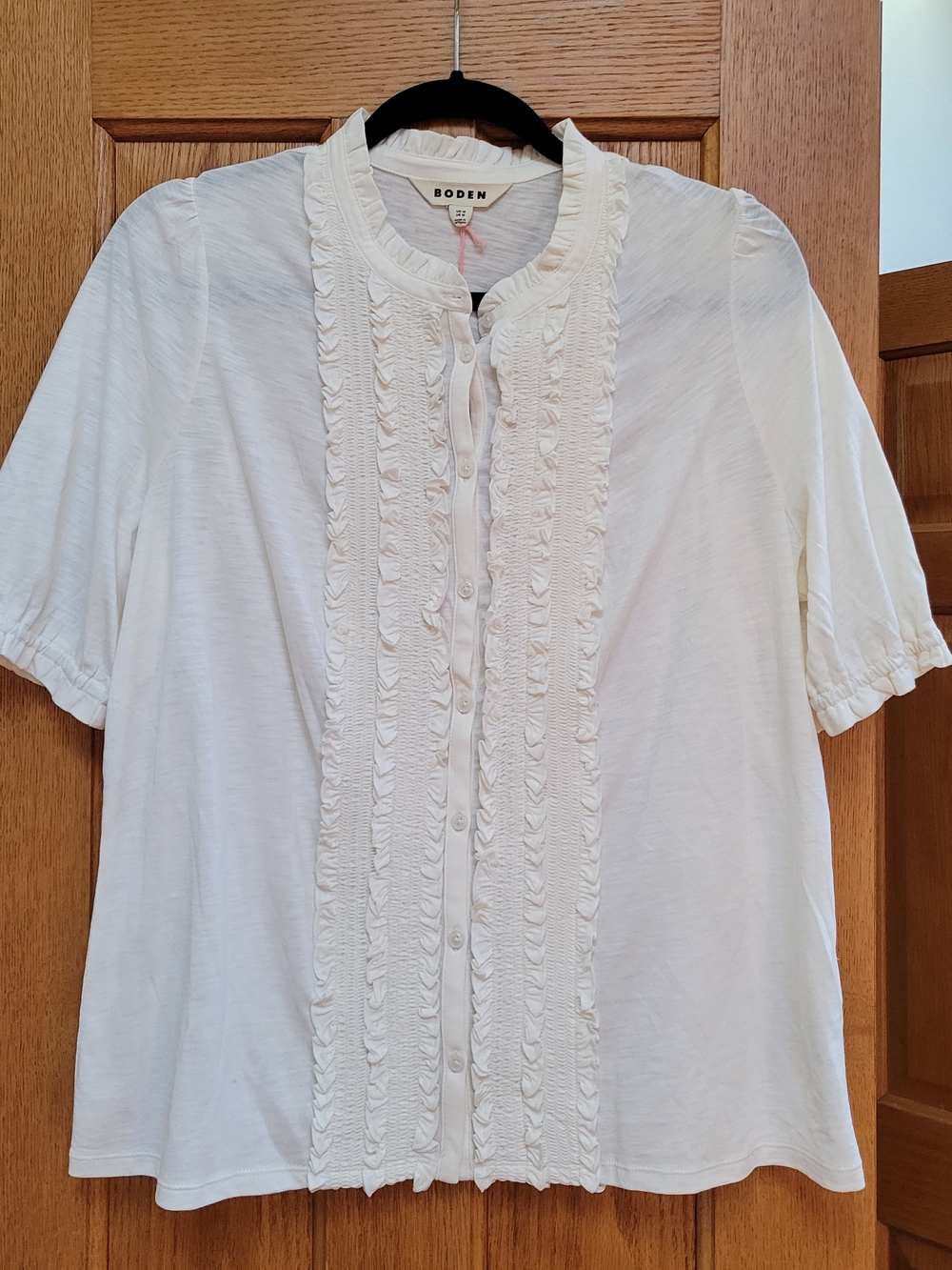 Boden Eda Ruffle Front Shirt Ivory NWT